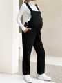 SHEIN Maternity Pure Color Frill Hem Adjustable Button Jumpsuit