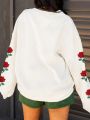 Floral Drop Shoulder Sweatshirt And Shorts Two-piece Set