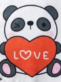 SHEIN Kids CHARMNG Little Girls' Panda Heart & Letter Print Top And Suspender Skirt Set