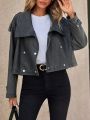 SHEIN Essnce Pu Water Washed Vintage Style Jacket