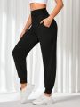 SHEIN Daily&Casual Women's Solid Color Wide Waistband And Elastic Hem Sport Pants