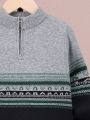 SHEIN Kids EVRYDAY Tween Boy Geo Pattern Quarter Zip Sweater