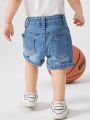 Baby Patched Pocket Washed Denim Shorts