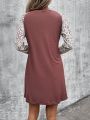 Women's Round Neck Short Raglan Sleeve Printed Dress