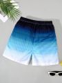 SHEIN Tween Boys' Casual Ombre Striped Printed Woven Loose Swim Trunks