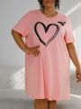 SHEIN CURVE+ Plus Size Heart Pattern Printed Homewear Nightgown Dress