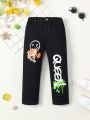 Young Girl Cartoon & Letter Graphic Straight Leg Jeans