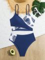 Teen Girls' Plant Printed Cross Front Two Piece Swimsuit Set