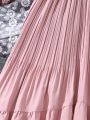 Teen Girls' Sweet Style Elastic Waist Pleated Woven Skirt