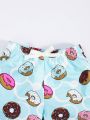 SHEIN 1pc Young Boy's Leisure And School Style, Comfortable, Simple, Practical, Versatile, Soft And Comfortable Swim Trunks With Donut Patterns, Breathable And Comfortable, Suitable For Vacation In Spring And Summer