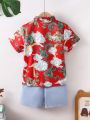 SHEIN Toddler Boys' Dragon Printed Short Sleeve Shirt And Shorts Set