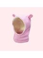 Baby Girls' Pink Plush Ear Protection Hat With Sherpa Lining, Winter Hat With Earflap Scarf