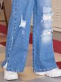 Girls' (big Kid) Loose Fit Denim Jeans With Frayed And Distressed Details