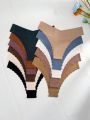 11pcs/pack Solid Color No-trace Triangle Panties With Scallop Edge