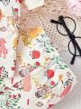 SHEIN Cute Cartoon Animal Print Tight-Fitting Shorts And Pants Pajamas Set For Baby Girl
