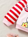 SHEIN Baby Girls' Leisure Color Block Striped Cartoon Unicorn Printed Long Sleeve Hoodie