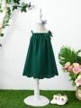 SHEIN Kids Cooltwn Young Girl's Casual Solid Color Woven Spaghetti Strap Dress For Spring/Summer