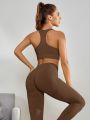2pcs Seamless High Stretch Yoga Set Sports Suit Racer Back Sports Bra Bubble Butt Push Up Leggings