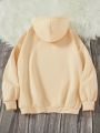 Teenage Girls' Casual Hooded Fleece Sweatshirt With Letter & Character Print, Suitable For Autumn And Winter