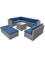 Merax 9 Piece Rattan Sectional Seating Group with Cushions and Ottoman, Patio Furniture Sets, Outdoor Wicker Sectional