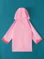 Girls' Pink Lovely Rabbit & Strawberry Printed Waterproof Coat For All Seasons