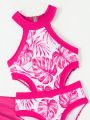 Tween Girl One-Piece Swimsuit With Tropical Print