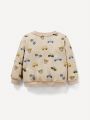 Cozy Cub Boys' Baby Cartoon Bear & Car Pattern Round Neck Pullover Sweatshirt With Normal Shoulder