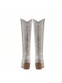 Women's Over The Knee Denim Boots With Rhinestones, Thick Heel Cowboy Style, Ideal For Parties, Match With Dress, Silver Color