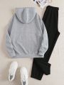 Letter Print Thermal Lined Hooded Sweatshirt And Sweatpants Two-piece Set