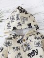 Infant Boys' Stylish Graffiti Printed Hoodie And Ripped Jeans Set For Spring And Autumn