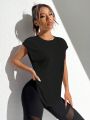 SHEIN Daily&Casual Solid Color Batwing Sleeve Sports T-Shirt