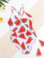 Tween Girl Watermelon Printed One Piece Swimsuit