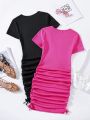 2pcs Teenage Girls' Casual And Cool Knitted Dress Set