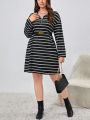 SHEIN Essnce Plus Size Striped Loose Knitted Dress