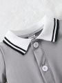 Baby Boy Polo Collar Short Sleeve Casual Jumpsuit