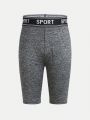 SHEIN Teenage Boys' Tight Casual Shorts With Letter & Woven Tape Details Sports Outfit