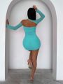 SHEIN SXY Women's Asymmetric Neckline Fold & Hip Hugging Bodycon Dress