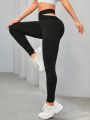 SHEIN Yoga Elegant Women'S Hollow Out Cross Waist Sports Leggings