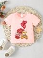 Baby Girls' Cute Bear & Heart & Flower Print Short Sleeve T-Shirt For Summer
