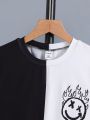 SHEIN Kids EVRYDAY Tween Boys' Face Print Short Sleeve T-Shirt And Sweatpants 2pcs/Set