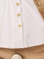 SHEIN Kids FANZEY Young Girl Ladylike V-Neck Short Sleeved Shirt Dress, Spring/Summer