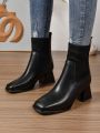 Women's Fashionable Boots, Chunky Heels/low Heels, Black