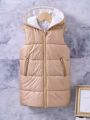 SHEIN Kids EVRYDAY Toddler Boys' Mid-length Quilted Hooded Jacket With Vest