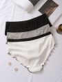 Women'S Colorblock Triangle Panties With Frilled Edge And Bow Decoration