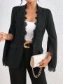 SHEIN Privé Ladies' Split Sleeve Blazer Jacket, Blazer With Lace Detail