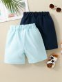 SHEIN Kids FANZEY Boys' (Little Kid) Elastic Waist Solid Color Shorts