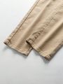 Teenage Boys' Fashionable Casual Khaki-Colored Washed Denim Pants With Narrow Feet