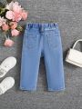 SHEIN New Arrival Cute Spring Vacation Style Baby Girl Embroidered Floral Skinny Jeans