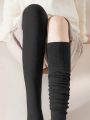 Solid Color Over Knee High Warm Socks For Autumn & Winter