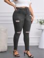 SHEIN Privé Plus Size Distressed Stretch Skinny Jeans